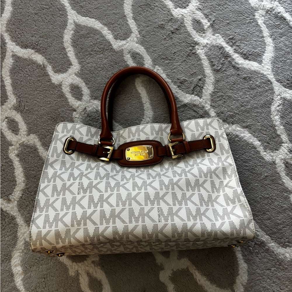 Michael Kors Cream and Brown Satchel with Leather Trim